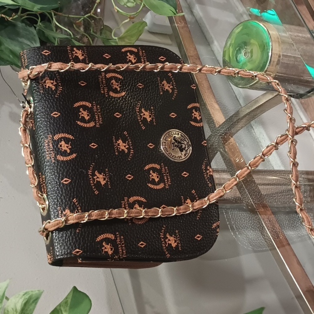 Beverly Hills Polo Club Brown Faux Leather Crossbody Purse